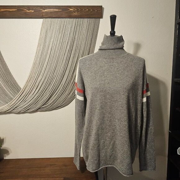 Velvet by Graham & Spencer Bonnie Stripe Cashmere Turtle Neck Sweater Sz L - Picture 5 of 9